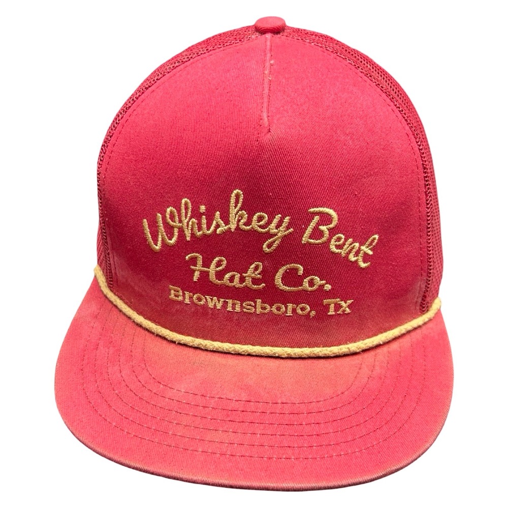 Whiskey Bent Hat Co Brownsboro TX Red Trucker Hat Snapback Rope Brim Cap